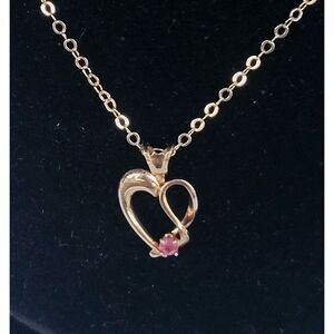 Vintage 14k Gold Fill Genuine Ruby Accent Heart Pendant on Gold Fill Chain 16"